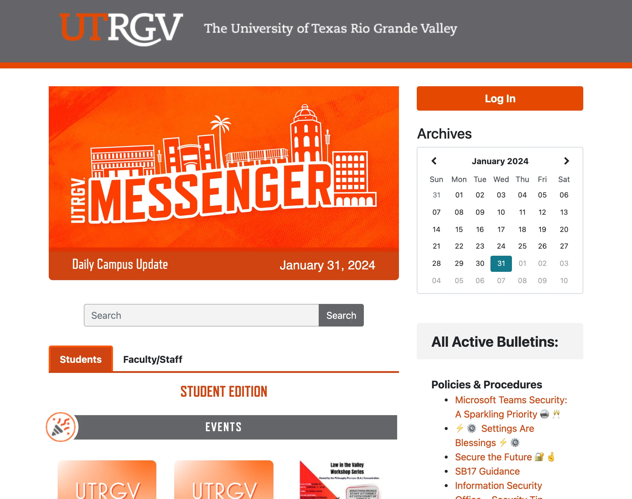 messenger.utrgv.edu desktop design layout.